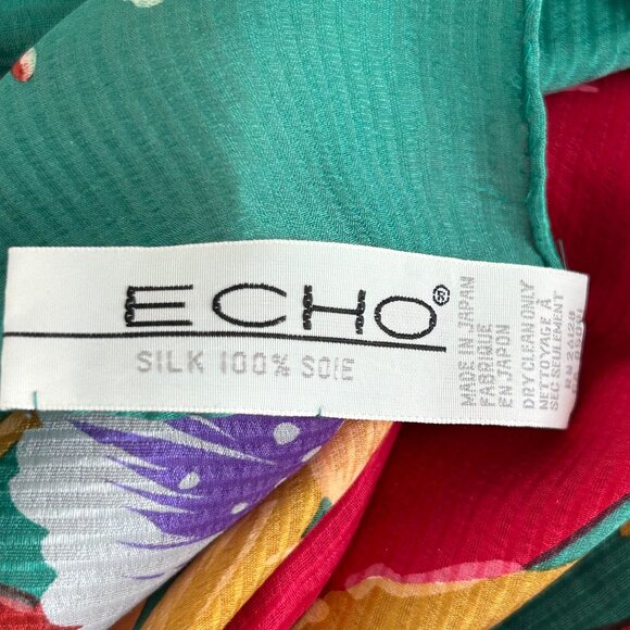 Echo NWOT floral 100% silk square scarf, made in Japan multicolored - Picture 7 of 8